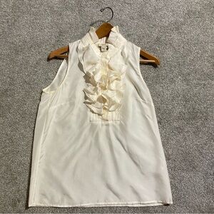 J. Crew 100% Silk Ruffle Neck Sleeveless Popover Blouse Cream Size 6